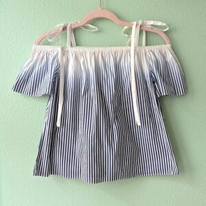 Milly Blue White Striped Ombre‎ Off Shoulder Tie Strap Top Petite P Made in USA